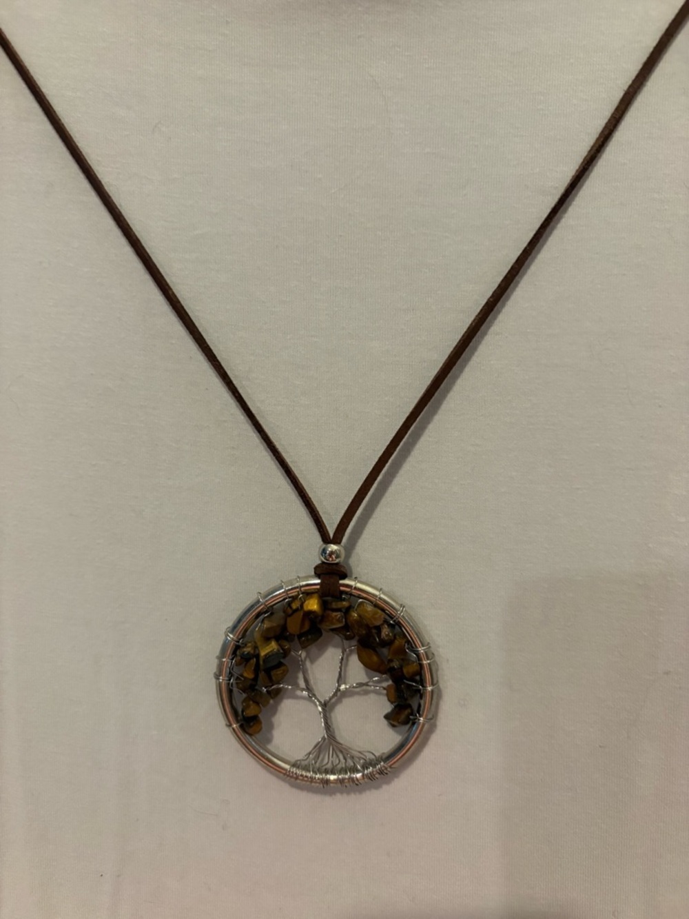 Tree of Life Tiger Eye Pendant Necklace in Brown